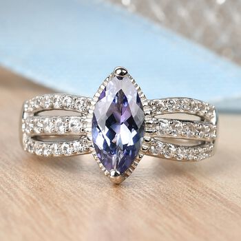 Tansanit und Zirkon Ring 925 Silber Platin-&Uuml;berzug