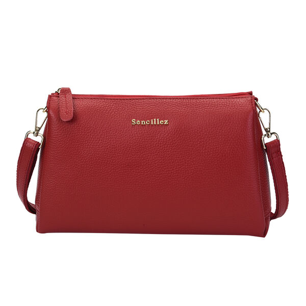 Sencillez Crossbody Tasche aus echtem Leder,  Gr&ouml;&szlig;e 28x9x17 cm, Weinrot