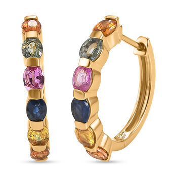 D'Joy Mehrfarbig Saphir, Blauer Saphir Ohrringe 925 Silber 750 Gelbgold vermeil ca. 2,77 ct.