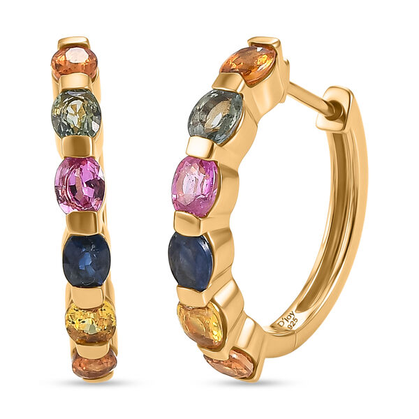 D'Joy Mehrfarbig Saphir, Blauer Saphir Ohrringe 925 Silber 750 Gelbgold vermeil ca. 2,77 ct.