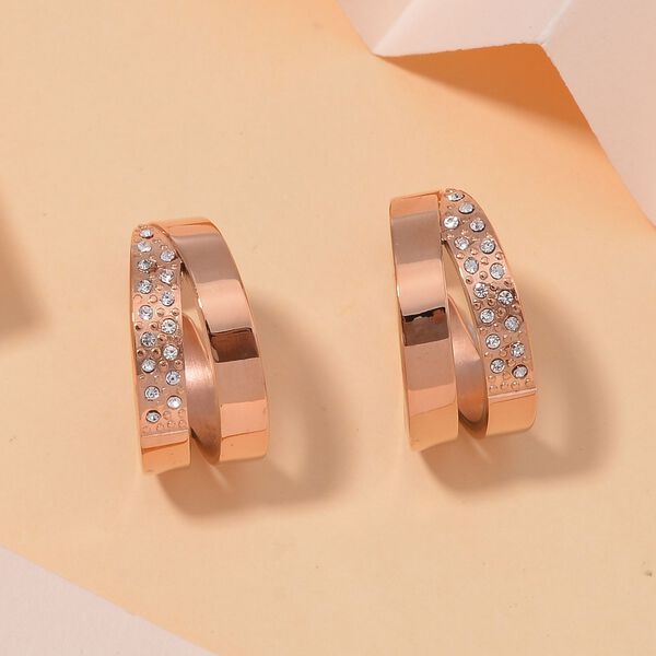 Wei&szlig;er Zirkonia Ohrringe Reiner Edelstahl, Rosefarben image number 2