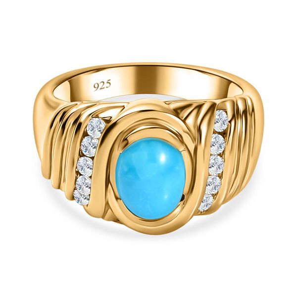 Amerikanischer nat&uuml;rlicher Sleeping Beauty T&uuml;rkis und Zirkon-Ring - 1,36 ct.