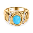 Amerikanischer natürlicher Sleeping beauty Türkis, Weißer Zirkon Ring, 925 Silber vergoldet (Größe 17.00) ca. 1.36 ct