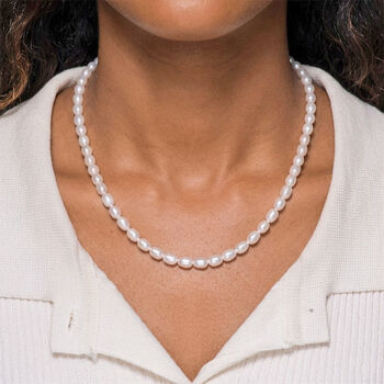 D'Joy AAA wei&szlig;e S&uuml;&szlig;wasserperle 50cm Halskette, 925 Silber rhodiniert