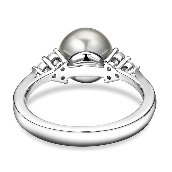 Tahiti-Zuchtperlen und Zirkon-Ring - 0,30 ct. image number 6