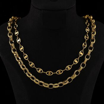 Doppelreihige Halskette mit ovalen Gliedern, Edelstahl, ca. 50 cm, Goldfarben