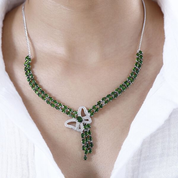 Natürliche Chromdiopsid und Zirkon-Halskette, 45 cm - 21,02 ct. image number 8