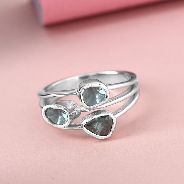 Handgearbeiteter Polki Blauer Diamant Ring 925 Silber Platin-Überzug image number 2