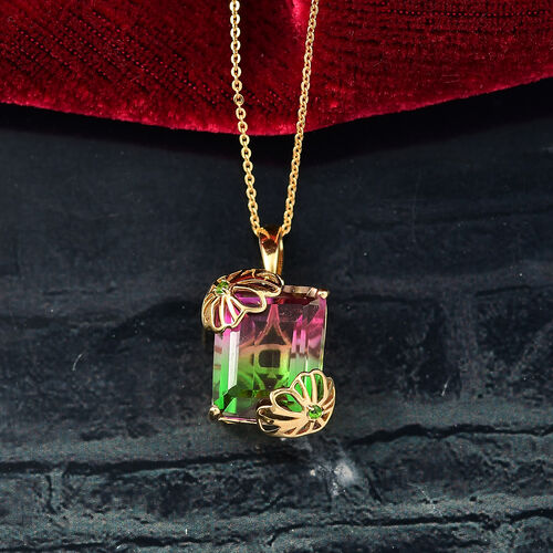 D’joy Wassermelonen Quarz Triplette, Natürlicher Chromdiopsid Schmuckset 925 Silber 750 Gelbgold Vermeil ca. 12,73 ct. image number 1
