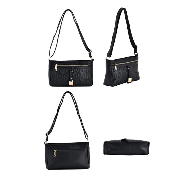 Schultertasche aus Kunstleder, mit mehreren Fächern, Schwarz image number 4