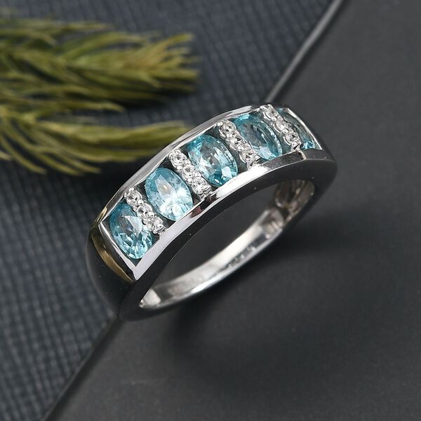 D'Joy AA Blauer Zirkon, Weißer Zirkon Ring 925 Silber rhodiniert (Größe 18.00) ca. 2,06 ct image number 1