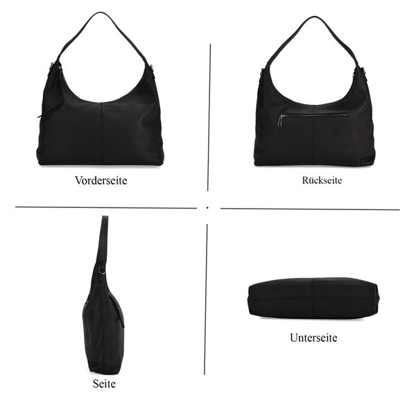 Echtleder-Hobo-Bag mit abnehmbarem Schulterriemen, 41x10x35 cm, Tiefschwarz image number 5