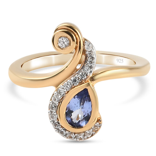 Tansanit und Zirkon Ring 925 Silber vergoldet  ca. 0,65 ct