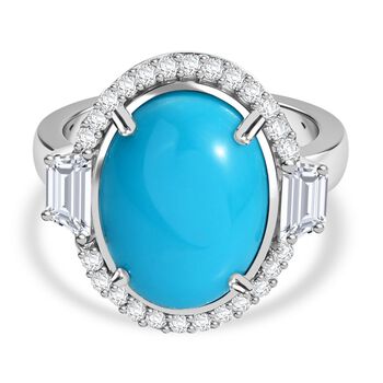 AA Amerikanischer Nat&uuml;rlicher Sleeping Beauty T&uuml;rkis, Wei&szlig;er Zirkon Ring 925 Silber rhodiniert (Gr&ouml;&szlig;e 19.00) ca. 8.35 ct