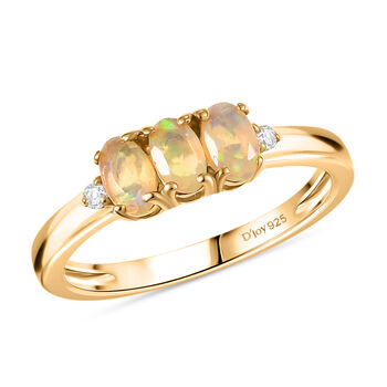 D'Joy AA nat&uuml;rlicher, &auml;thiopischer Welo Opal und Zirkon Ring, 925 Silber vergoldet - 0,54 ct.