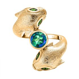 GP Trifono Kollektion- Pfau Triplett Quarz, Chromdiopsid und Kanchanaburi blauer Saphir-Ring - 1,87 ct.