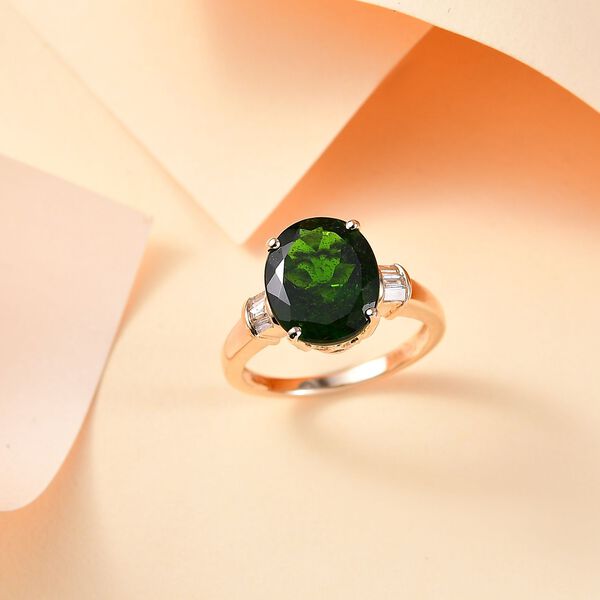 AAA Nat&uuml;rlicher Chromdiopsid und Diamant Ring in 585 Gold - 5,29 ct. image number 2