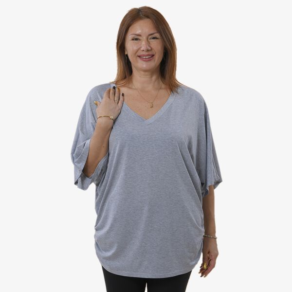 TAMSY - T-Shirt V-Ausschnitt, Einheitsgr&ouml;&szlig;e Grau image number 3