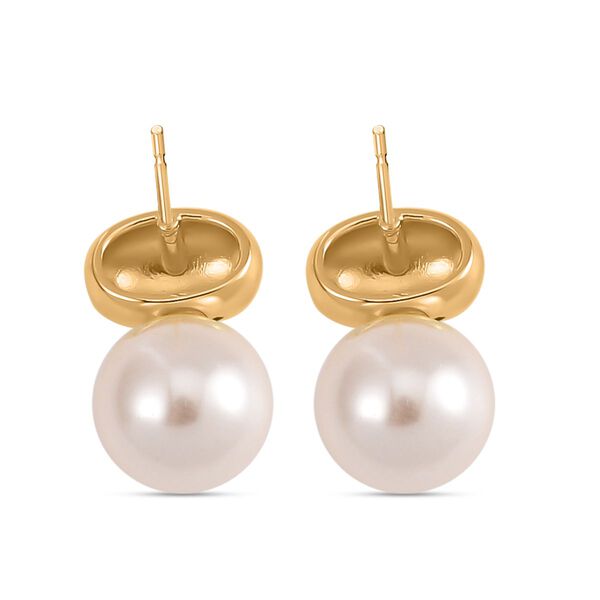 Wei&szlig;e Muschelkernperle Ohrringe, 925 Silber 585 vergoldet - 10 ct. image number 4