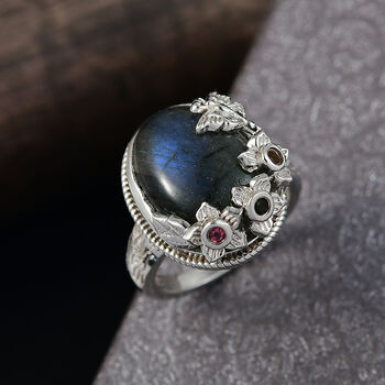 EVER TRUE AAA Labradorit, Mehrfarbig-Turmalin Ring Nickelfreies Messing (Gr&ouml;&szlig;e 17.00) ca. 9,22 ct