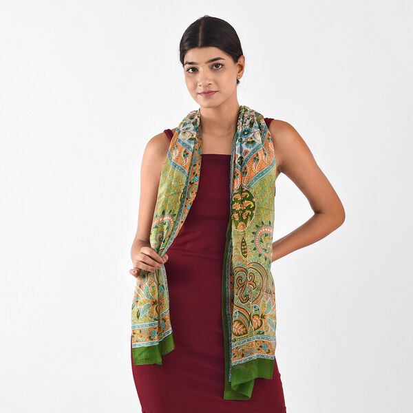 100% Seidenschal, bedruckt mit Paisleymuster, 50x160cm, Olivgr&uuml;n image number 3