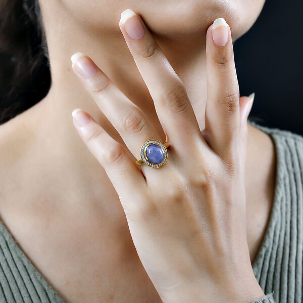 Nat&uuml;rlicher Hackmanit und wei&szlig;er Zirkon-Ring, 925 Silber Gelbgold Vermeil (Gr&ouml;&szlig;e 17.00) ca. 3,49 ct image number 3