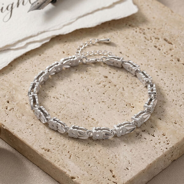 Klassisches Gliederarmband, S-Hakenverschluss mit Verl&auml;ngerungskette, nickelfreies Messing, ca. 18-21 cm, Silberfarben image number 2