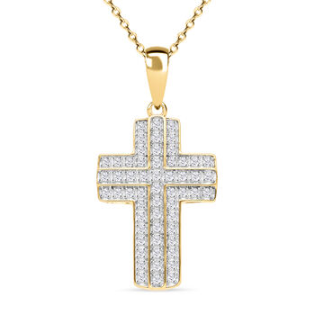 Wei&szlig;er Diamant Kreuz-Anh&auml;nger mit Kette, 925 Silber Gelbgold Vermeil ca. 0.33 ct