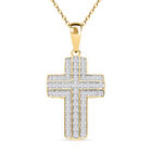 Weißer Diamant Kreuz-Anhänger mit Kette, 925 Silber Gelbgold Vermeil ca. 0.33 ct