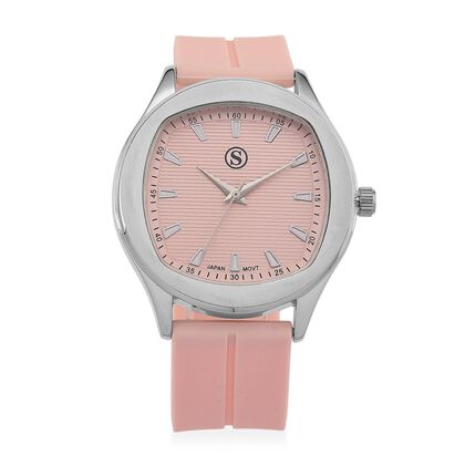 STRADA - Uhr mit japanischem Uhrwerk, silbernem Geh&auml;use und rosanem Silikonarmband