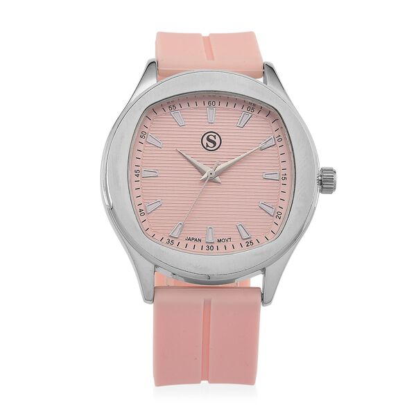 STRADA - Uhr mit japanischem Uhrwerk, silbernem Gehäuse und rosanem Silikonarmband image number 0