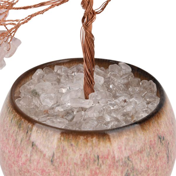 LIVMORE Edelsteinbaum mit 168 Rosenquarz Perlen Keramikschale ca. 18 cm Rosa image number 4