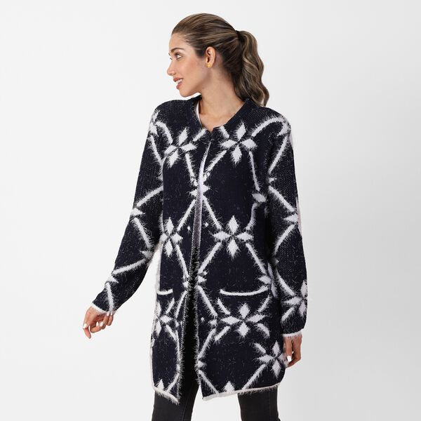 Langer Cardigan mit Taschen und Knopf, gestrickt, Einheitsgr&ouml;&szlig;e Dunkelblau image number 3