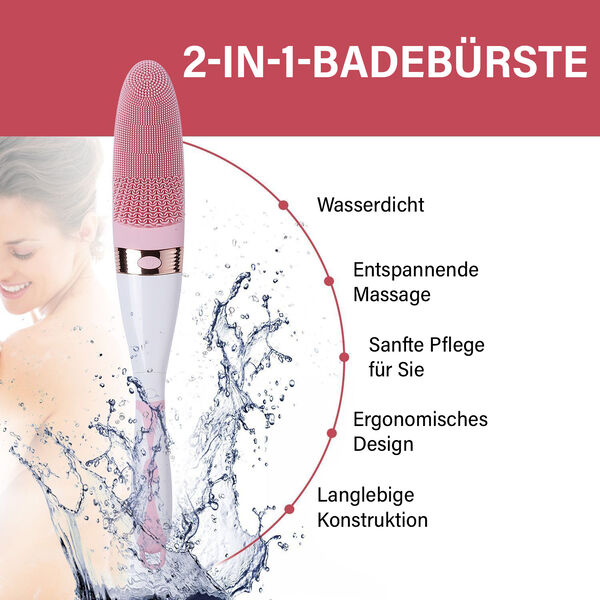 Elektrische Reinigungs-Vibrations-Badebürste mit langem Griff, 43x6,5x4cm, Rosa image number 3