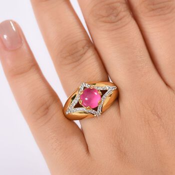 Maulbeere Mondstein, Wei&szlig;er Zirkon Ring 925 Silber 750 Gelbgold Vermeil (Gr&ouml;&szlig;e 16.00) ca. 2,76 ct