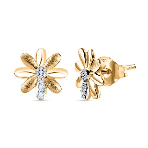 GP Italian Garden Kollektion - Weiße Diamant und Kanchanaburi blaue Saphir Ohrringe, 925 Silber 750 Gelbgold Vermeil - 0,14 ct. image number 0