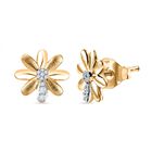 Weißer Diamant, Kanchanaburi Blauer Saphir Ohrringe 925 Silber 750 Gelbgold Vermeil ca. 0.14 ct