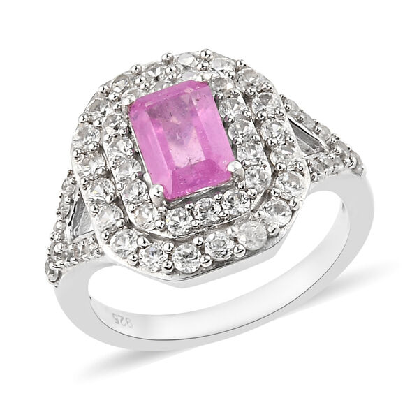 Rosa Saphir und Zirkon-Halo-Ring, 925 Silber platiniert, 2,97 ct. image number 4