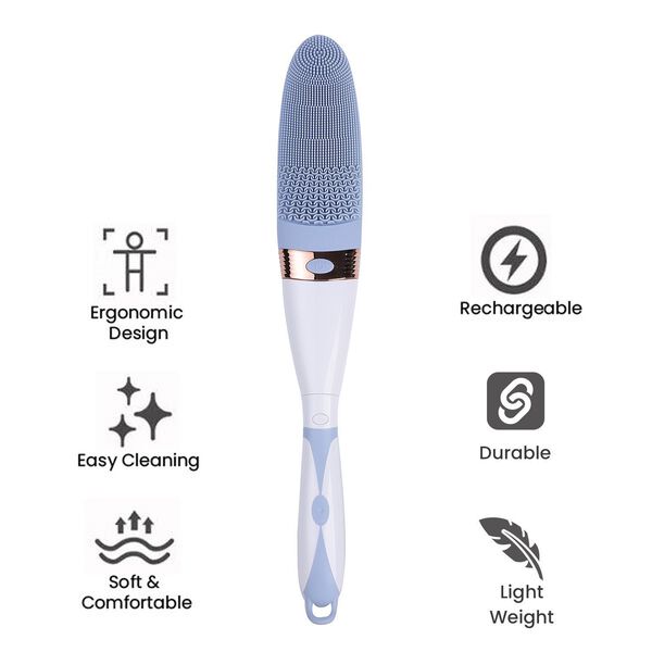 Silikon Badebürste mit langem Griff und elektrischer Vibration, Blau image number 5