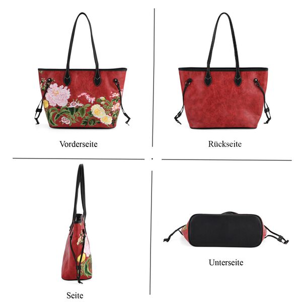 Bestickter Shopper, Blumen-Design, 46x15x28cm, Rot image number 5