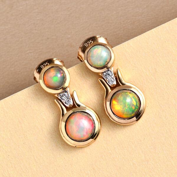 Natürliche, äthiopische Opal-Ohrringe, 925 Silber vergoldet ca. 1,00 ct image number 2