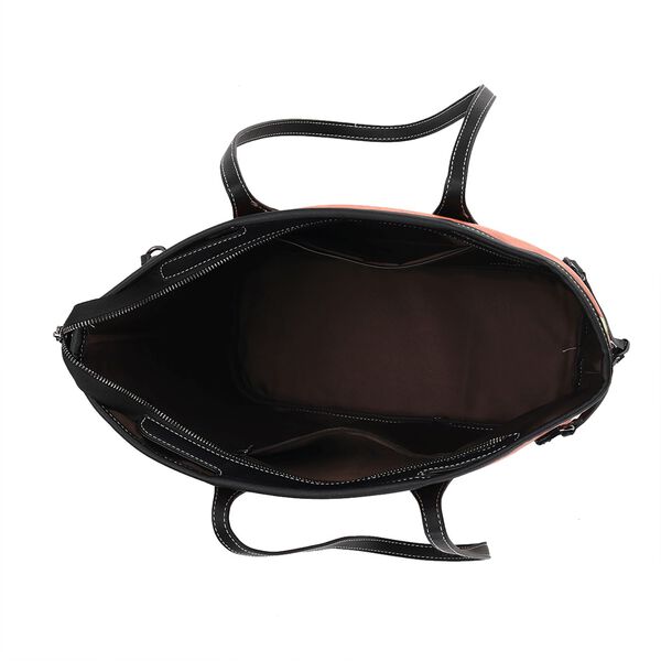 Bestickter Shopper, Kunstleder, Blumen Design, 46 x 15 x 28 cm, Orange image number 6