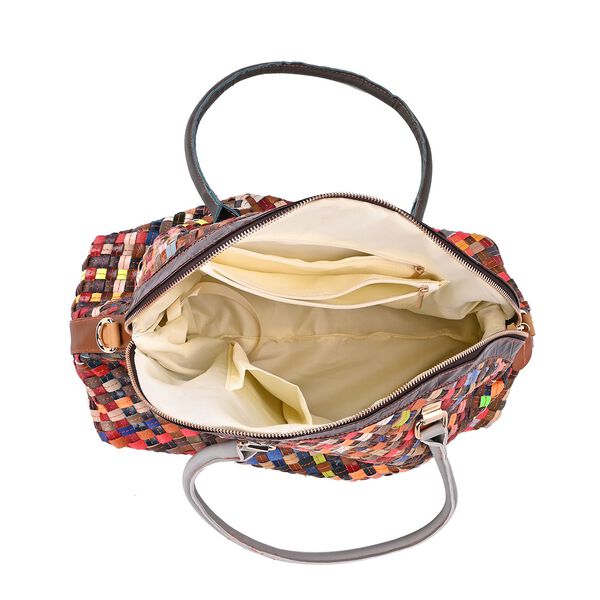 Chaos By Elsie - Farbenfrohe Echtleder Crossbody Tasche, Gewebtes Muster image number 5