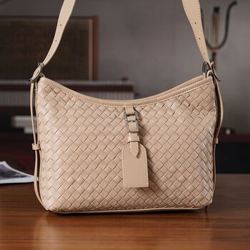 100% Echtleder Crossbody Tasche, 27x9x20cm, Beige