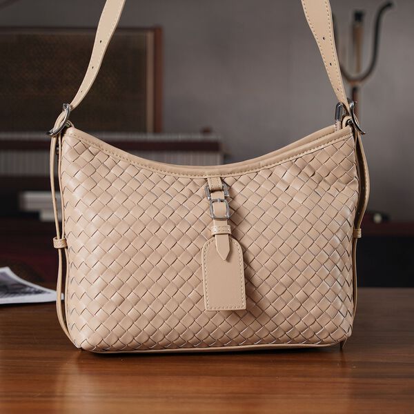 100% Echtleder Crossbody Tasche, 27x9x20cm, Beige image number 2