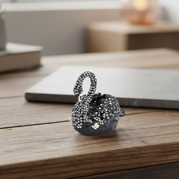 " Swan shape Trinket Storage Box - black Material: Alloy + diamond size: 7*4.5*6cm  " image number 2