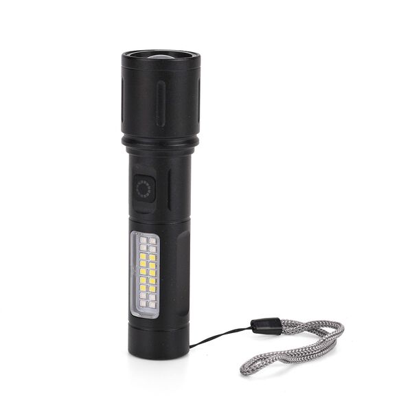 LIVMORE 6 in 1 LED-Taschenlampen aus Metall mit SOS Funktion, wiederaufladbar, 14x3,5 cm, Schwarz image number 2