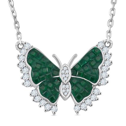 Gr&uuml;ner Nanokristall, Wei&szlig;er Zirkonia Halskette ca. 45 cm 925 Silber rhodiniert