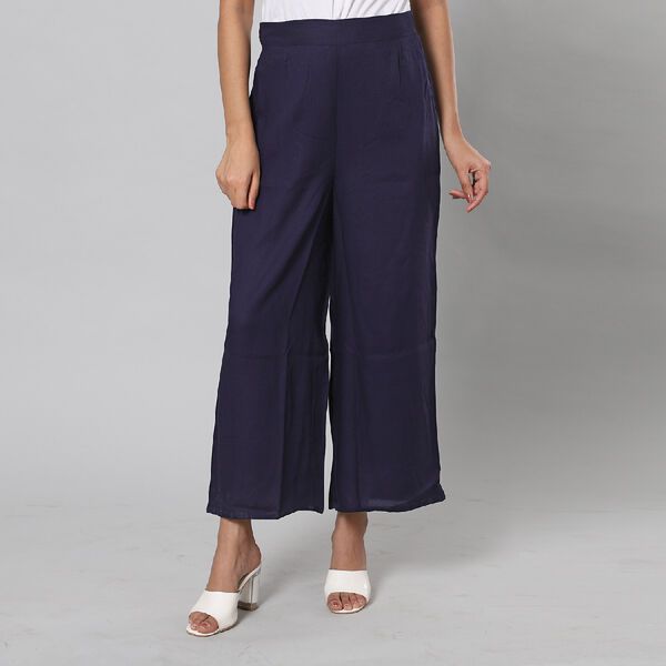 Einfarbige Palazzo Hose, Gr&ouml;&szlig;e L/XL, Dunkelblau  image number 3