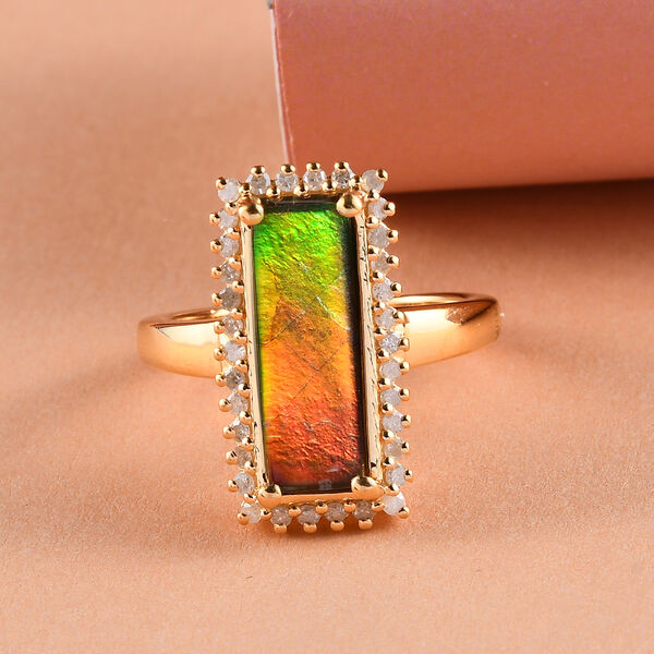 Kanadischer Ammolit und Diamant-Ring, 925 Silber Gelbgold Vermeil  ca. 2,59 ct image number 2